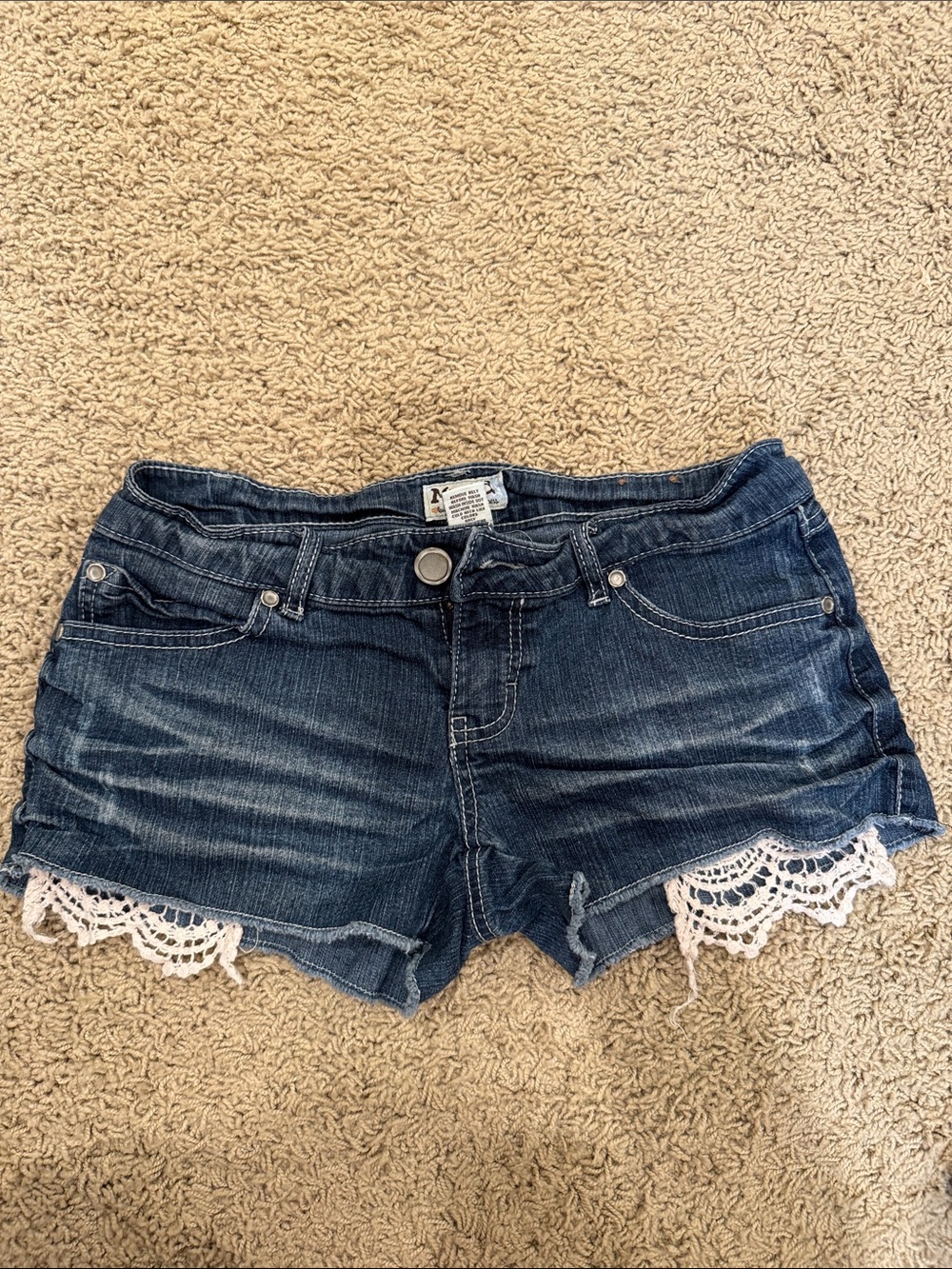 Mudd Dark Blue Denim Shorts with White Crochet Trim